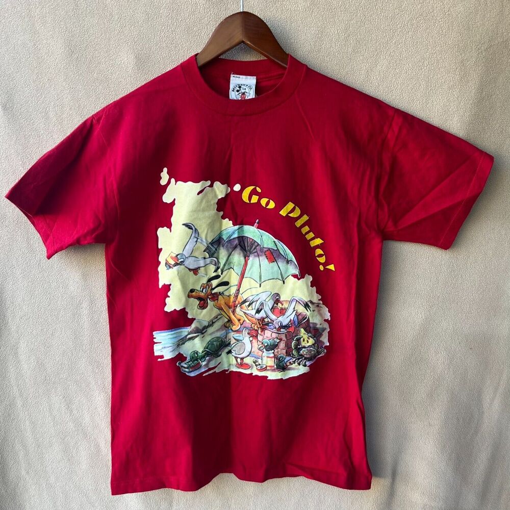 Vintage 90s Walt Disney Pluto Womens Medium Red Short Sleeve Shirt Size‎ Kidcore